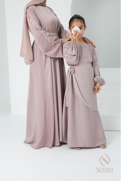 Abaya Dubaï vieux rose pour fille,  robe pour l'Aïd, brodée, idée cadeau