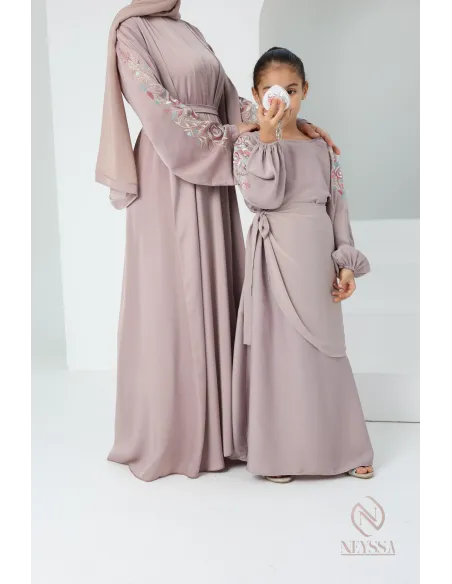 Abaya Dubaï vieux rose pour fille,  robe pour l'Aïd, brodée, idée cadeau