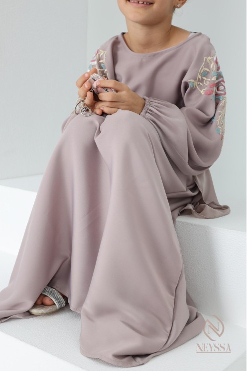 Abaya Dubaï vieux rose pour fille,  robe pour l'Aïd, brodée, idée cadeau
