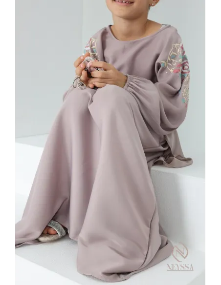 Abaya Dubaï vieux rose pour fille,  robe pour l'Aïd, brodée, idée cadeau