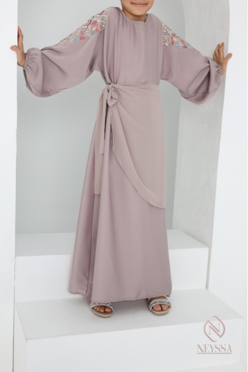 Abaya Dubaï vieux rose pour fille,  robe pour l'Aïd, brodée, idée cadeau