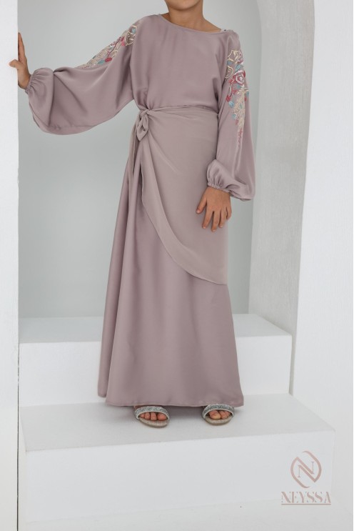 Abaya Dubaï vieux rose pour fille,  robe pour l'Aïd, brodée, idée cadeau