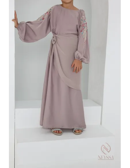 Abaya Dubaï vieux rose pour fille,  robe pour l'Aïd, brodée, idée cadeau