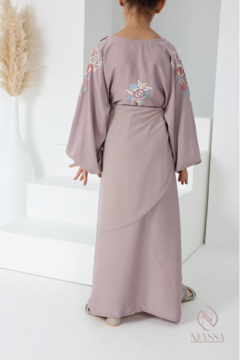 Abaya Dubaï vieux rose pour fille,  robe pour l'Aïd, brodée, idée cadeau