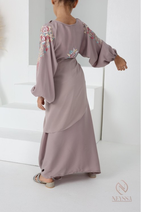 Abaya Dubaï vieux rose pour fille,  robe pour l'Aïd, brodée, idée cadeau