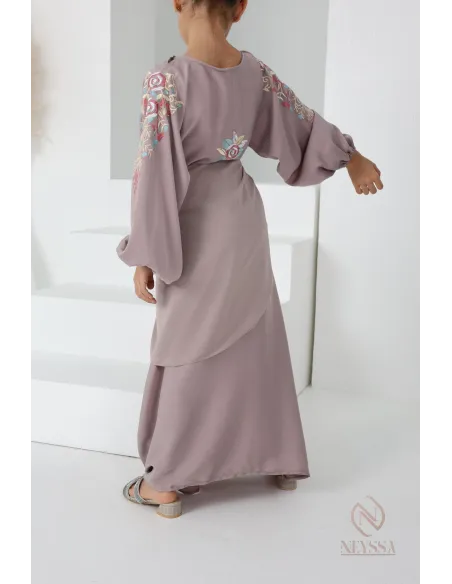Abaya Dubaï vieux rose pour fille,  robe pour l'Aïd, brodée, idée cadeau