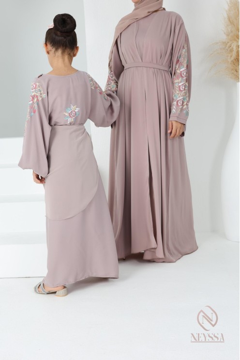Abaya Dubaï vieux rose pour fille,  robe pour l'Aïd, brodée, idée cadeau