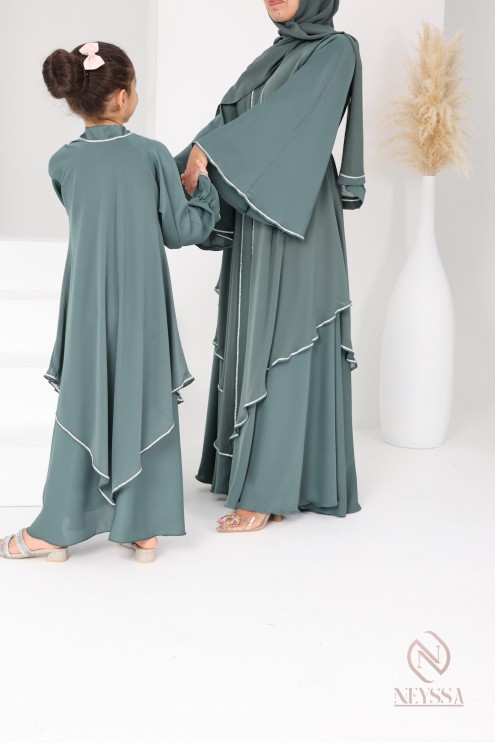 Abaya Dubaï vert pour fille,  robe pour l'Aïd, coupe évasée, idée cadeau