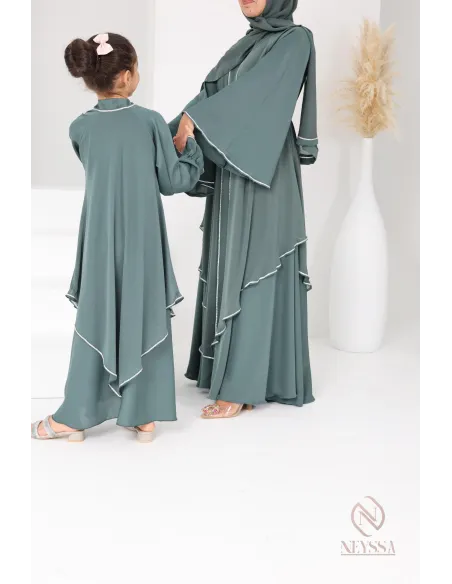 Abaya Dubaï vert pour fille,  robe pour l'Aïd, coupe évasée, idée cadeau