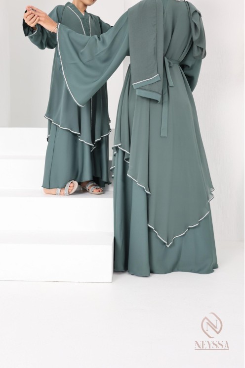 Abaya Dubaï vert pour fille,  robe pour l'Aïd, coupe évasée, idée cadeau