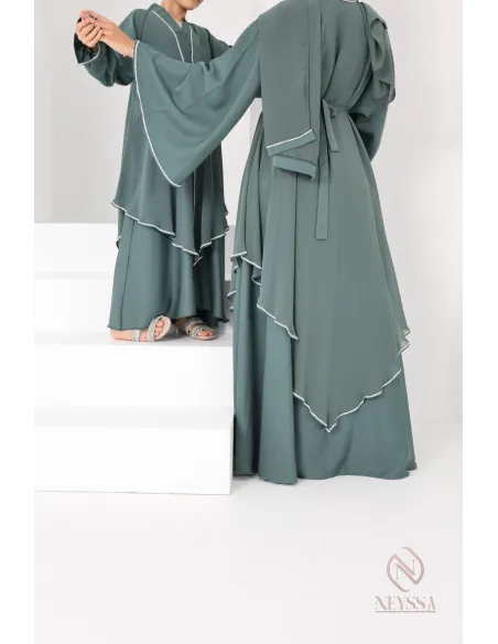 Abaya Dubaï vert pour fille,  robe pour l'Aïd, coupe évasée, idée cadeau