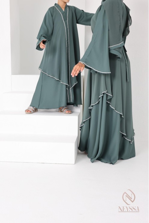 Abaya Dubaï vert pour fille,  robe pour l'Aïd, coupe évasée, idée cadeau