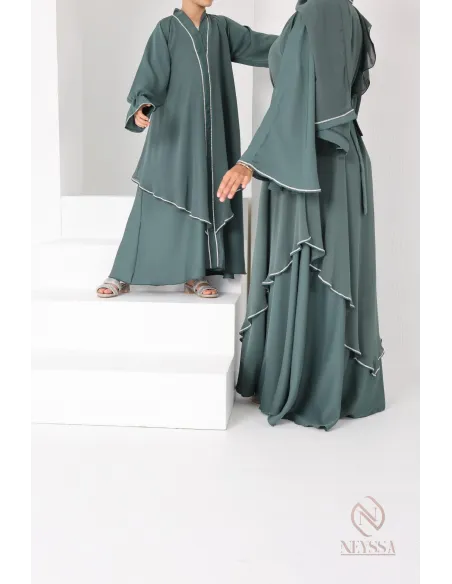 Abaya Dubaï vert pour fille,  robe pour l'Aïd, coupe évasée, idée cadeau