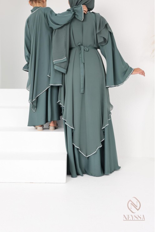 Abaya Dubaï vert pour fille,  robe pour l'Aïd, coupe évasée, idée cadeau