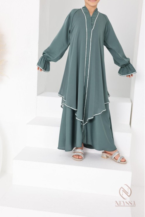 Abaya Dubaï vert pour fille,  robe pour l'Aïd, coupe évasée, idée cadeau