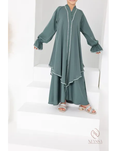 Abaya Dubaï vert pour fille,  robe pour l'Aïd, coupe évasée, idée cadeau
