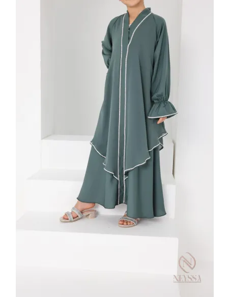 Abaya Dubaï vert pour fille,  robe pour l'Aïd, coupe évasée, idée cadeau