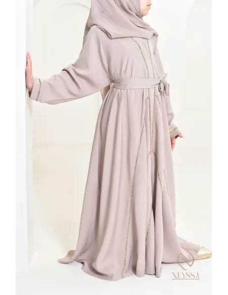 Abaya Dubaï nude pour petite  fille, tenue de l'Aïd 2024, idée cadeau