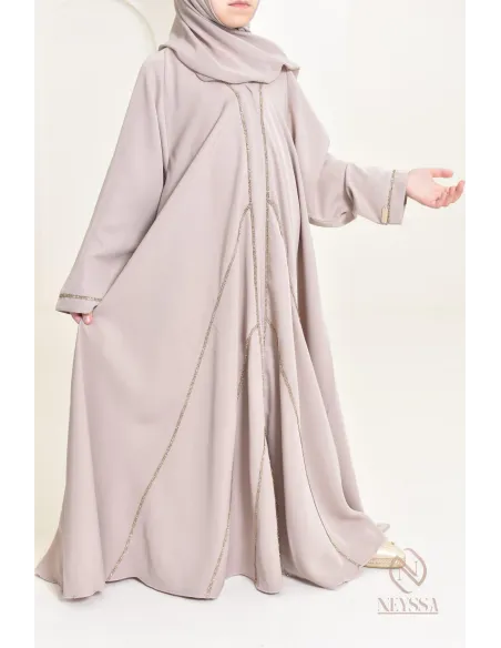 Abaya Dubaï nude pour petite  fille, tenue de l'Aïd 2024, idée cadeau