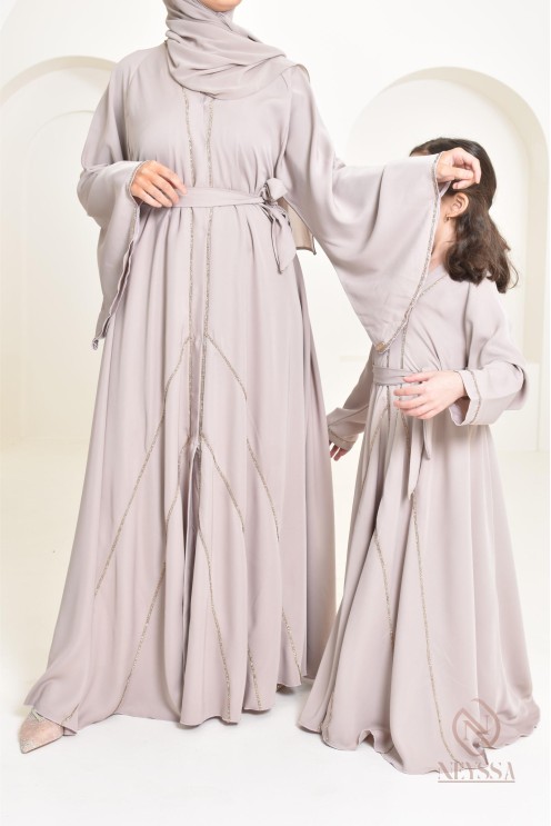 Abaya Dubaï nude pour petite  fille, tenue de l'Aïd 2024, idée cadeau