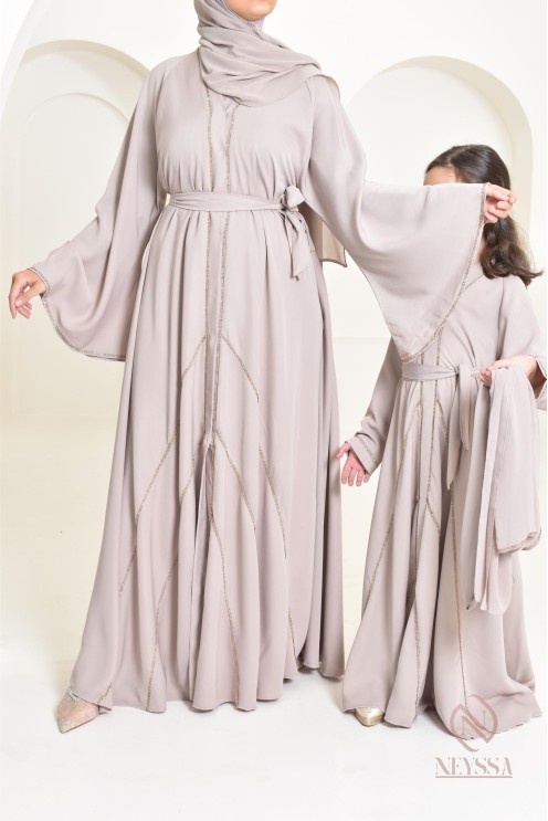 Abaya Dubaï nude pour petite  fille, tenue de l'Aïd 2024, idée cadeau