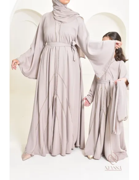 Abaya Dubaï nude pour petite  fille, tenue de l'Aïd 2024, idée cadeau