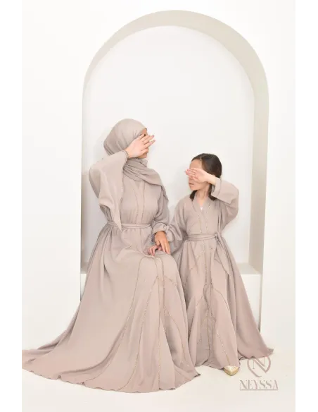 Abaya Dubaï nude pour petite  fille, tenue de l'Aïd 2024, idée cadeau
