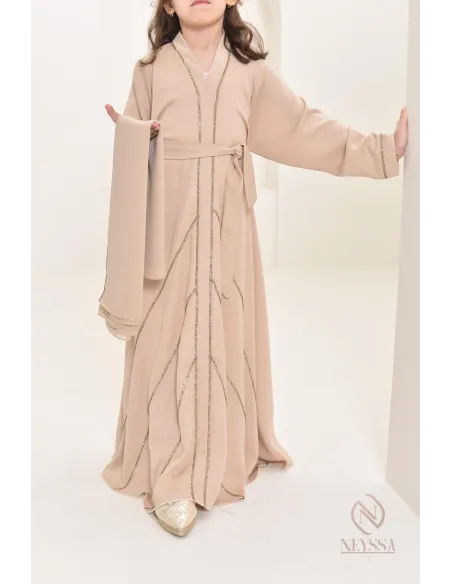 Abaya Dubaï beige pour petite fille, tenue de l'Aïd 2024, idée cadeau