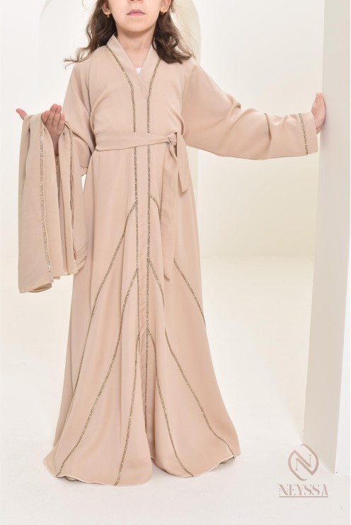 Abaya Dubaï beige pour petite fille, tenue de l'Aïd 2024, idée cadeau