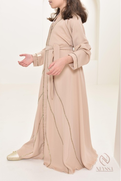 Abaya Dubaï beige pour petite fille, tenue de l'Aïd 2024, idée cadeau
