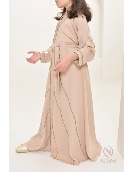 Abaya Dubaï beige pour petite fille, tenue de l'Aïd 2024, idée cadeau
