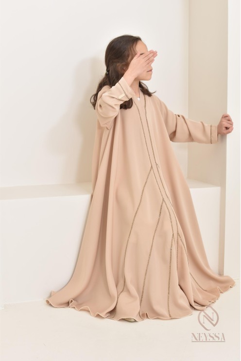 Abaya Dubaï beige pour petite fille, tenue de l'Aïd 2024, idée cadeau