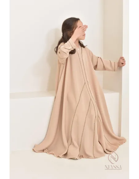 Abaya Dubaï beige pour petite fille, tenue de l'Aïd 2024, idée cadeau