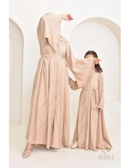 Abaya Dubaï beige pour petite fille, tenue de l'Aïd 2024, idée cadeau