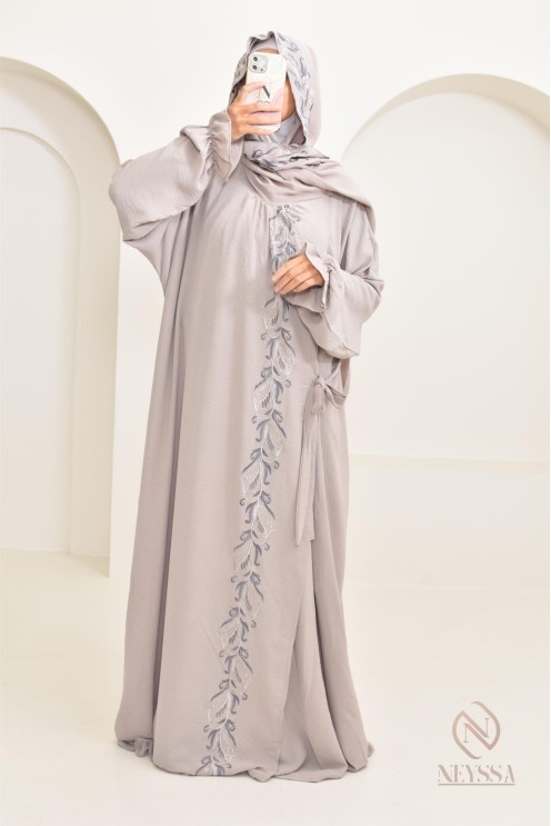 Robe de prière en jazz, avec hijab intégré et broderies