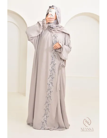 Robe de prière en jazz, avec hijab intégré et broderies