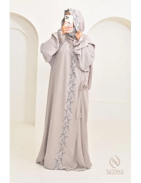 Robe de prière en jazz, avec hijab intégré et broderies
