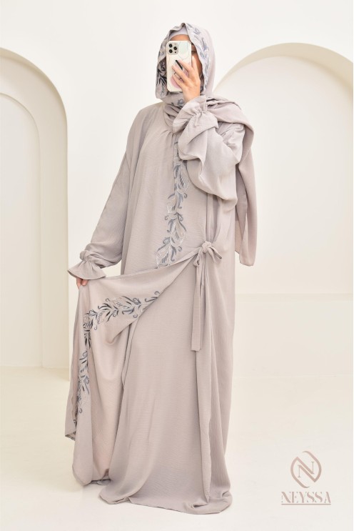 Robe de prière en jazz, avec hijab intégré et broderies