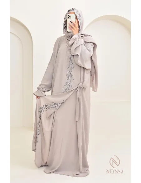 Robe de prière en jazz, avec hijab intégré et broderies