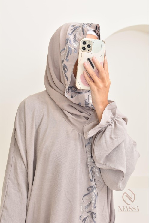 Robe de prière en jazz, avec hijab intégré et broderies