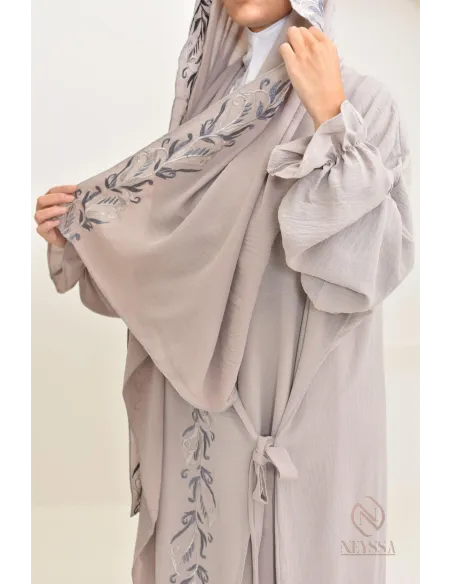 Robe de prière en jazz, avec hijab intégré et broderies