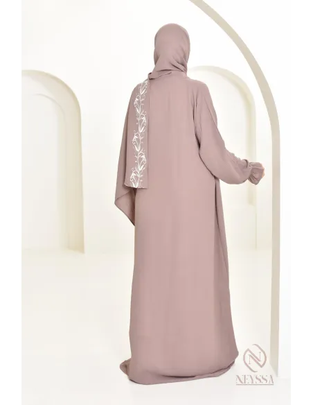 Robe de prière avec hijab intégré en jazz, avec motifs brodés