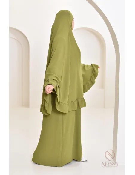 Ensemble abaya khimar soie de Jazz, khimar long avec froufrou