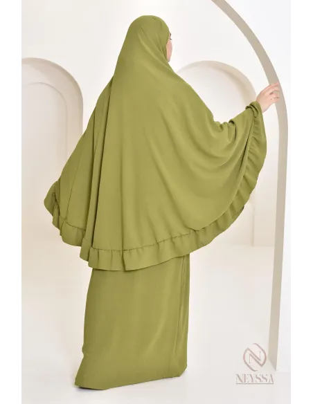 Ensemble abaya khimar soie de Jazz, khimar long avec froufrou