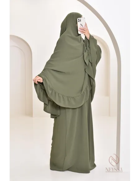 Ensemble abaya khimar soie de Jazz, khimar long avec froufrou