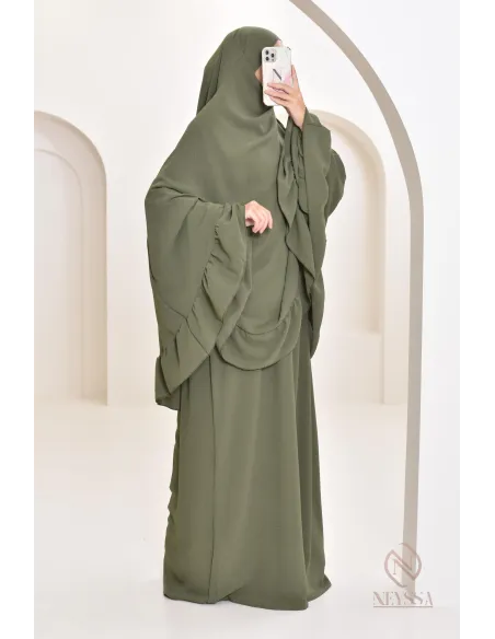 Ensemble abaya khimar soie de Jazz, khimar long avec froufrou