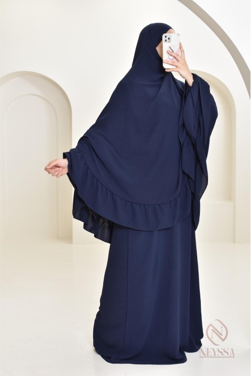 Ensemble abaya khimar soie de Jazz, khimar long avec froufrou