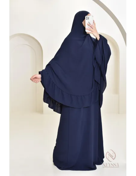 Ensemble abaya khimar soie de Jazz, khimar long avec froufrou