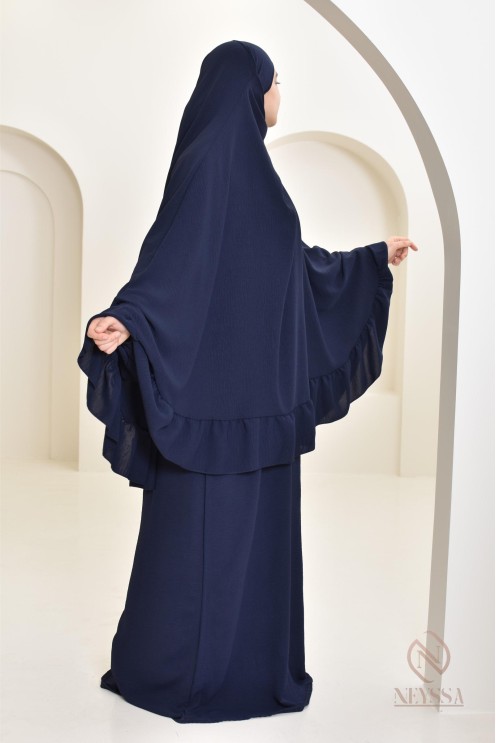 Ensemble abaya khimar soie de Jazz, khimar long avec froufrou