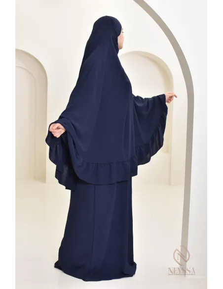 Ensemble abaya khimar soie de Jazz, khimar long avec froufrou